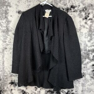 Coldwater Creek Duster Women's Size Large‎ Black Gold Threading Wool Mohair Open